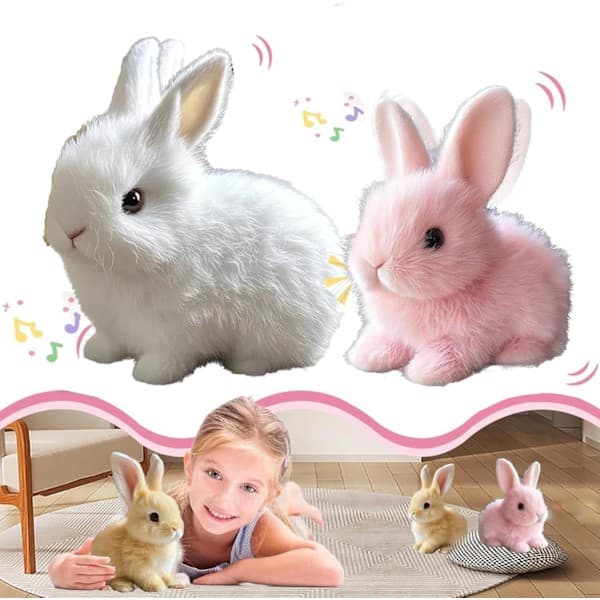 Interactive Rabbit Plush Toy, Realistic Hopping Electric Rabbit for Easter, Pink-FM- White