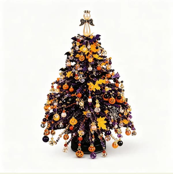 Mini bords-DIY pärlad julgranspysselkit 圣诞树串珠串珠套装带灯 Halloween tree
