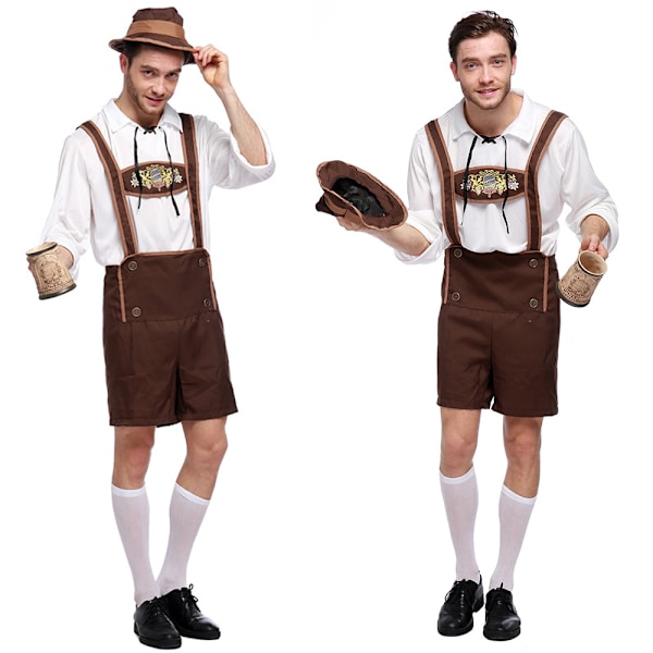 Herr Bayersk Lederhosen Tysk Oktoberfest Traditionella Shorts L