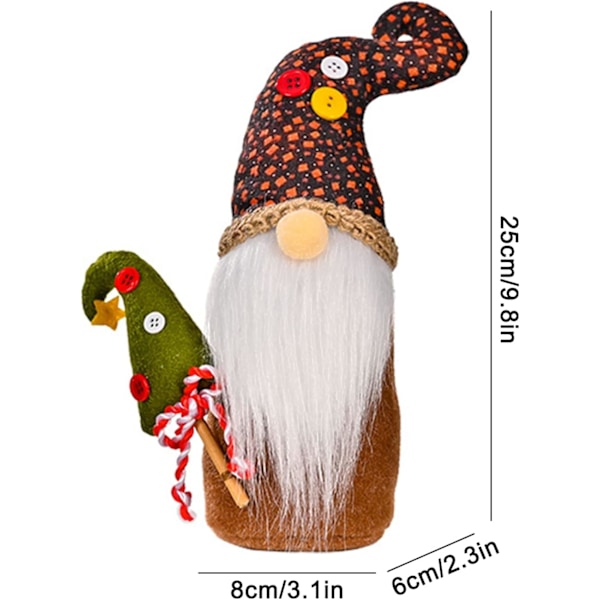Set med 2 handgjorda plysch tomtar för jul, 25,4 cm, Grå + Orange.