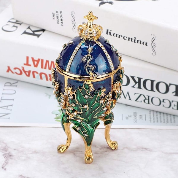 Håndmalet Fabergé Æg Emalie Koralskive Metal Smykkeskrin Halskæde Armbånd Lille Ornament Hjem Desk Dekoration Gave Smykkeskrin