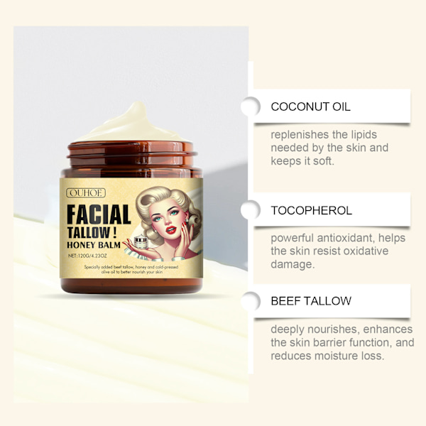 Ansiktspleie Beef Tallow Honning Hudpleie Beef Tallow Hudpleie Beef Tallow Hudpleie Beef Tallow Naturlig vill honning Hudpleie-XM3-