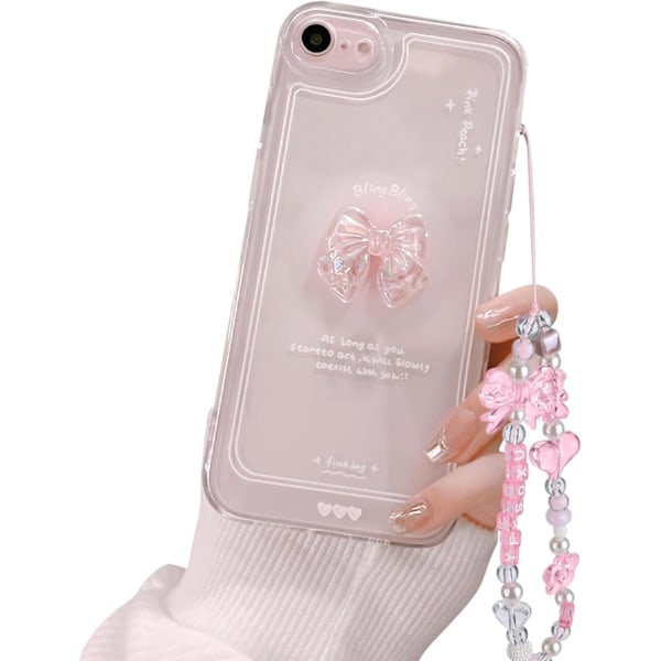 Kompatibelt iPhone-fodral, Söt 3D Rosa Rosett Smalt Transparent Estetiskt Design Kvinnor Flickor Glitter Skyddande Telefonfodral för iPhone