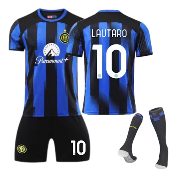 23-24 Inter Milan Hjemmebanetrøje Nr. 10 Lautaro 9 Zeko Børn Voksen Sæt - Fodboldtrøje - 10 med Strømper 24(130-140cm)