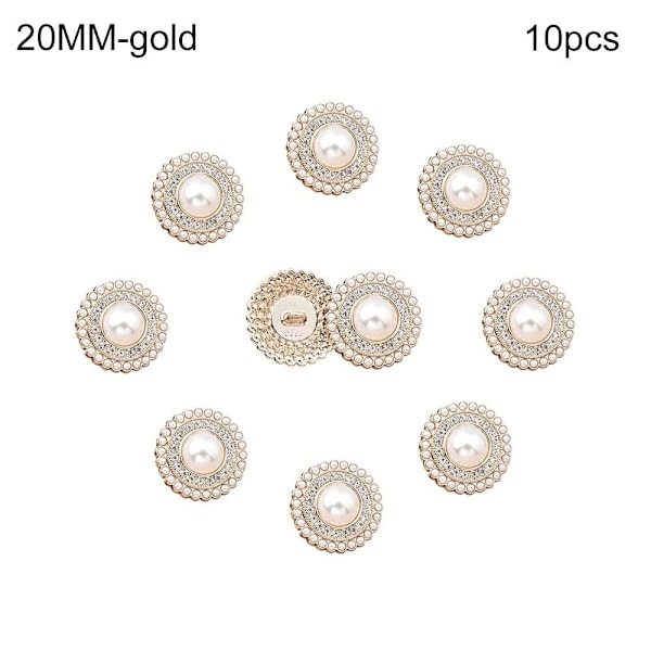10 stk. Metal Rhinestone Perle Knapper Skjorteknapper GULD guld gold 20MM10pcs-10pcs