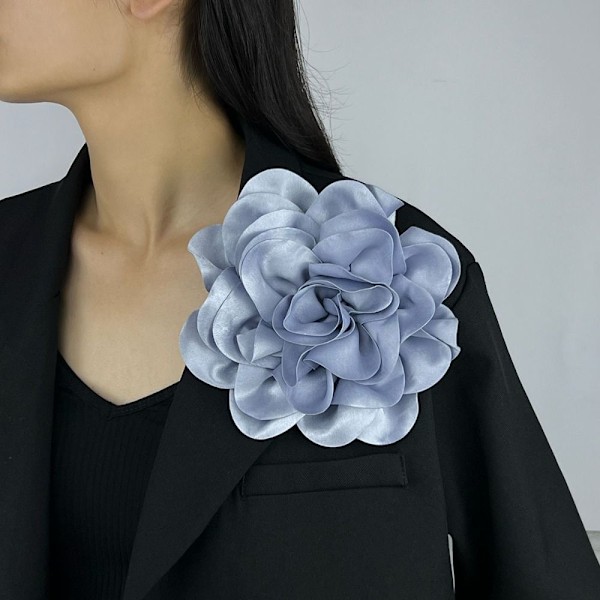 Stor Blomma Brosch Mode Fransk Badge Satin Dekorativ Nål-KK1- Blue