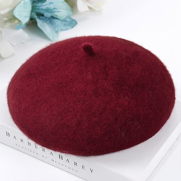 Ull Basker Mössa Basker Hatt VINRÖD - lager-KK1- wine red