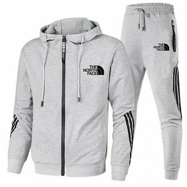 The North Face Herre Hoodie Sweatshirt Joggingbukser Træningssæt 2 Dele/Sæt Sportstøj Lysegrå M M M Light Grey