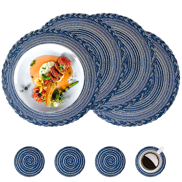 Pöytätabletit, 8 kpl, Pyöreät punotut tabletit, 38 cm