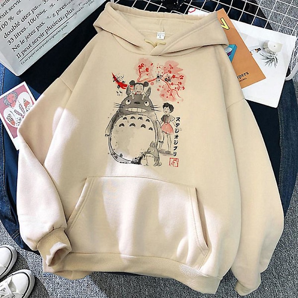 Studio Ghibli Totoro Hettemgenser Japansk anime Spirited Away Trykk Oversized 90-talls Manga Miyazaki Hayao Genser Unisex Beige9