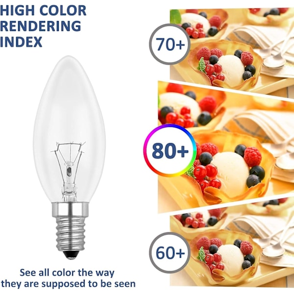 E14 40W Klar Glødepære, Dæmpbar Glødepære, Varmt Hvid 2700K, 400lm, Flamme Glødepære, E14 Edison Skrue Glødepærer, Pakke med 6 - Perfet