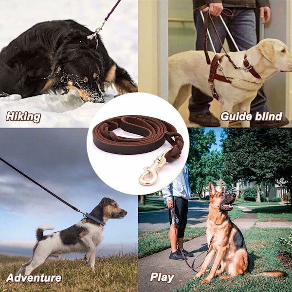 Läderkoppel för hund, starkt koppel för stora/medelstora hundar, handgjort flätat hundkoppel, säkerhetsrepbälte hundkoppel (7ft)