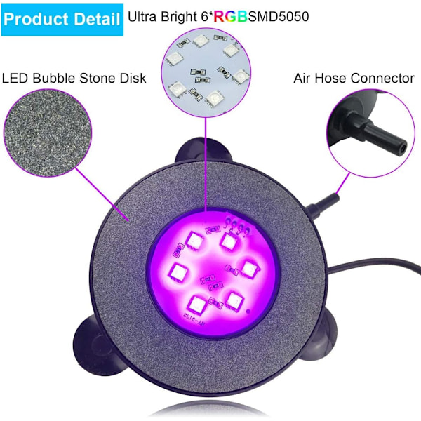Akvarium Luftsten, 3W Undervands Fisketank Boblesten, RGB-XM2-