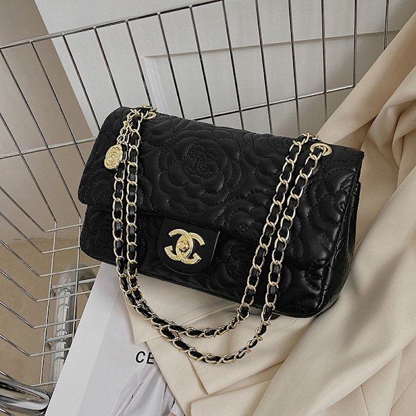 Enkel skulder crossbody kjedeveske kamelia damveske svart