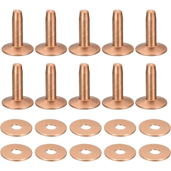 10 sett kobbernagler og skiver, 10x3,3x14mm solide lær kobbernagler for lær DIY håndverkstilbehør, kobberfarge-KK1-