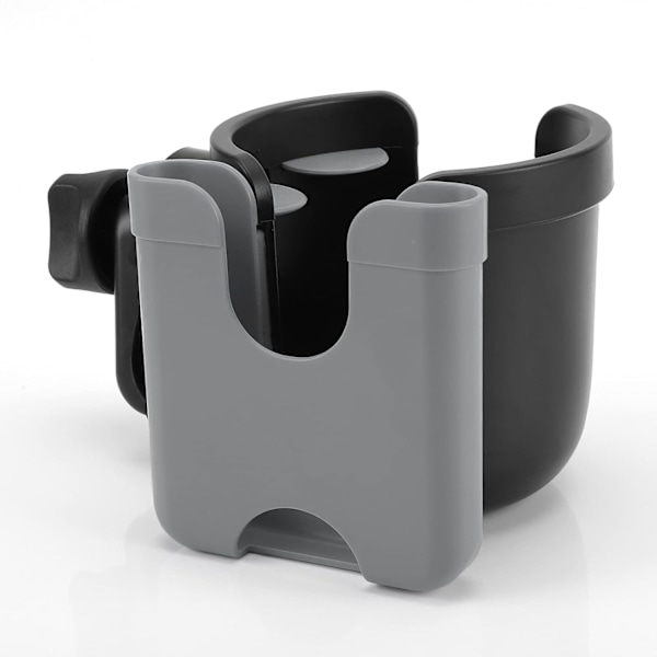 Kopholder til barnevogn med telefonholder/organisator, Universal cykelkopholder, 2-i-1 flaskeholder til barnevogn, cykel, kørestol, rollator, scooter, grå