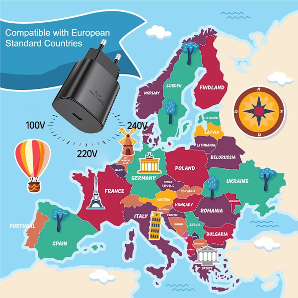 45W Europe USB Typ C Supersnabbladdare Europeisk Reseadapterkontakt för Samsung Galaxy S24 S23 S22 S21 Ultra Plus A25 A15 A53 A52 A14 iPhone Pixel