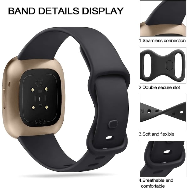 [3-pakning] Rem kompatibel for Fitbit Versa 3-rem / Fitbit Sense-rem, myk silikonrem for Fitbit Versa 3 / Fitbit Sense Smart Watch