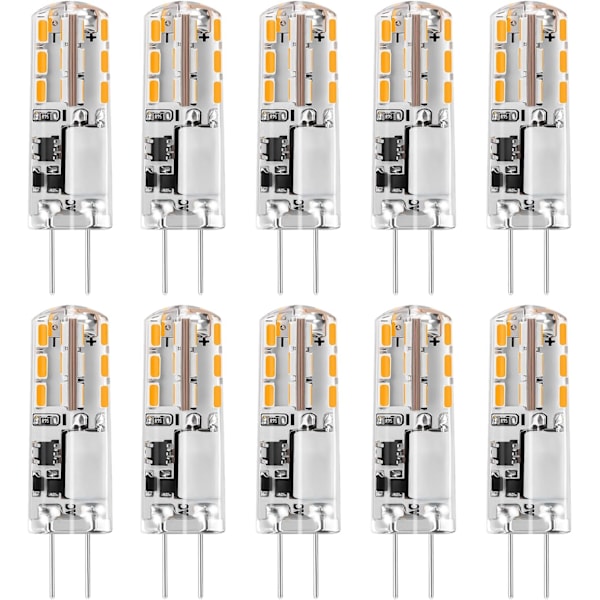 10x G4 LED-pærer 12V AC/DC Varmt Hvid 3000K 2W, Ikke-dimbar