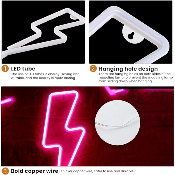 Lightning Neon, LED Blixtformad Neonskylt, Neon Batteri/USB