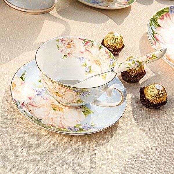 Vintage Fine Bone China Tekopp, Skje og Skålsett Gullkant