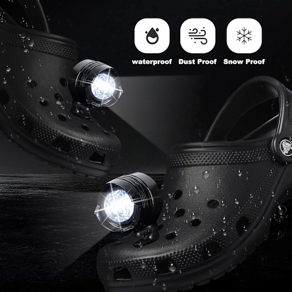 2-pak 3-trins LED-lommelygte Campingtilbehør Lys Varer 145 Timer Vandtæt Sko Dekoration Croc Hovedlampe (Sort)-KK1- Black