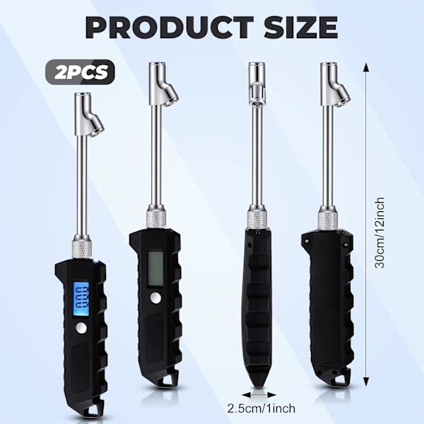 2 kpl digitaalisia rengaspainemittaria 250 PSI Heavy Duty Dual Head Ruostumaton teräs LCD-näytöllä ja taskulampulla autolle, kuorma-autolle ja matkailuautolle Autotarvikkeet