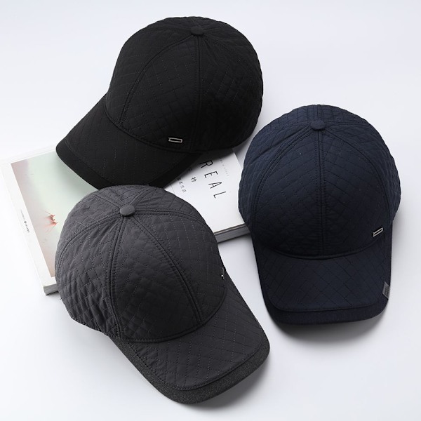 2 stk. caps for middelaldrende menn med vindtette øreklaffer SVART&BLÅ-KK1- black&blue