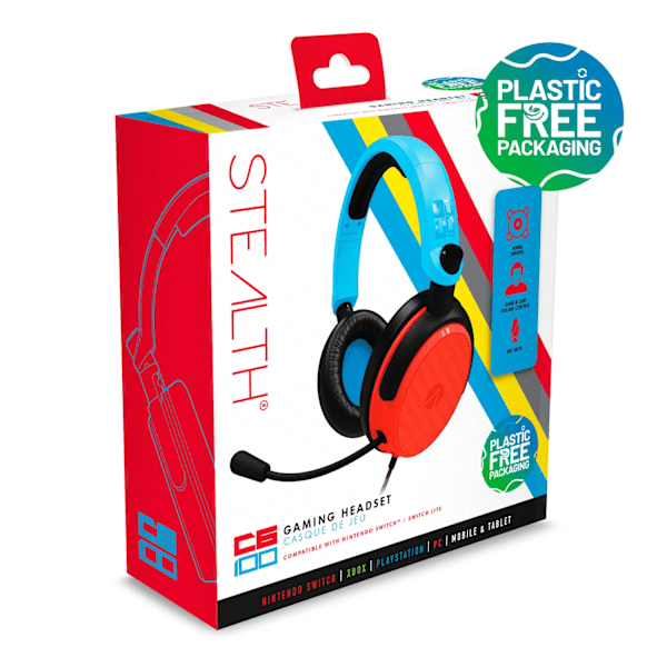 Stealth C6-100 Pelikuulokkeet Switchille, XBOXille, PS4/PS5:lle, PC:lle - Neon Blue/Red