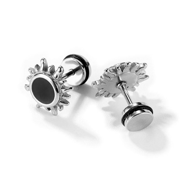Små sølvøreringe med flad bagside Mini sollignende øreringe Diameter 12 mm Hypoallergeniske unisex øreringe sæt
