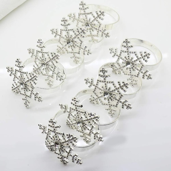 10-pack Servettringar - Silver Snöflinga Högtidsbröllop