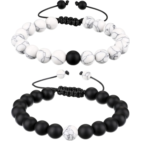 Howlite Armband Svart Matt Agat Armband Par Armband Distans Armband Energi Pärlor Armband för Alla Hjärtans Dag Present