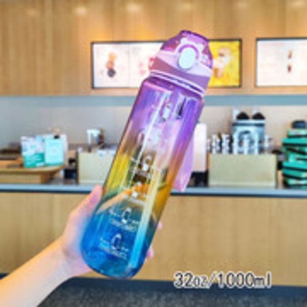 1000 ml vesimuki Motivoiva vesipullo uudelleenkäytettävillä kupeilla ja aikamerkinnällä, violetti