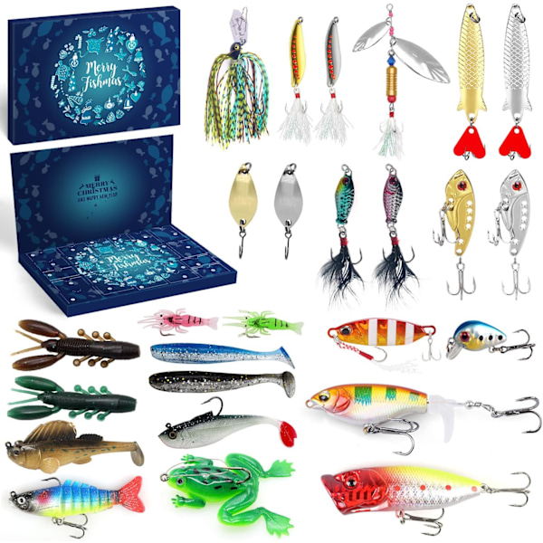 iZoeL Fiske-Julkalender 2024 - Fiskedrag Set, Fiskeutrustning för Vuxna Män Pojkar, Fisketillbehör (24 st)-KK1- A