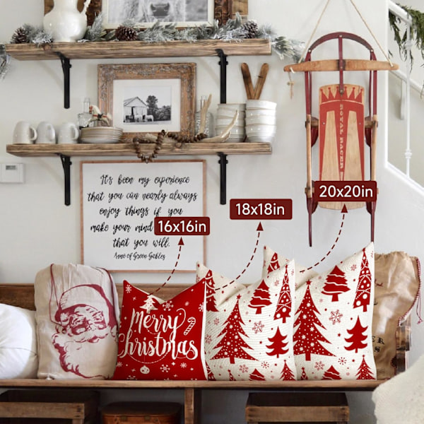 Christmas Kuddfodral 40x40 Set med 4 Kuddfodral 40x40 Jultomte Älg Bomull och Linne Dekorativt Örngott för Juldekoration 40 x 40 cm