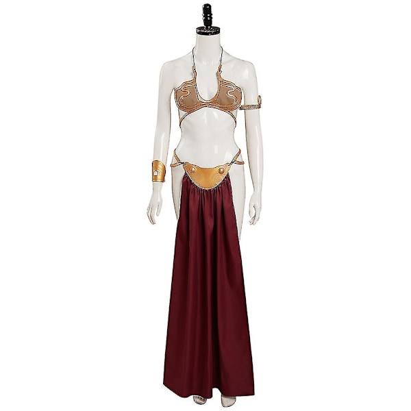 Star Wars Jedi Riddarens Återkomst Cosplay Kostym Prinsessan Leia Slav Uniform Dräkt Dam Sexig Golden Bikini Set för Halloween Karneval Fest XS