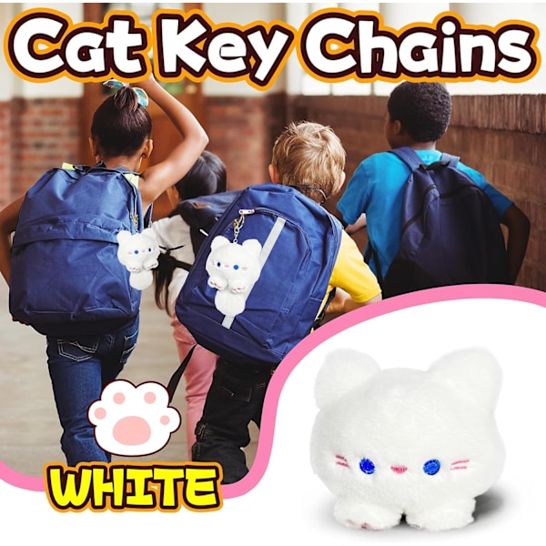 Hvide Kat Udstoppede Dyr, Kawaii Kat Plushies til Piger og Drenge, Bløde Katte Mini Plushie Legetøjs Nøgleringe, Sjove Knusbare Plushie Legetøj til Børn, Udstoppet Dyr