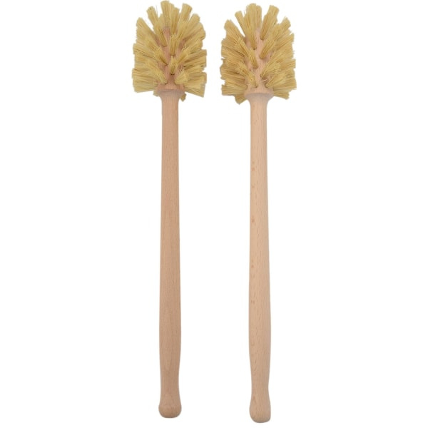Toalettborste, 2-pack trätoalettborste i bokträ, starka borst med 360-graders kraft