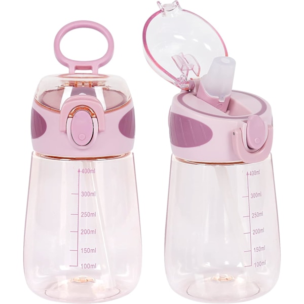 Vandflaske med Sugerør BPA Fri Letvægts 400ml Vanddrikkeflaske til Småbørn med Håndtag Sugerørsflaske - Pink