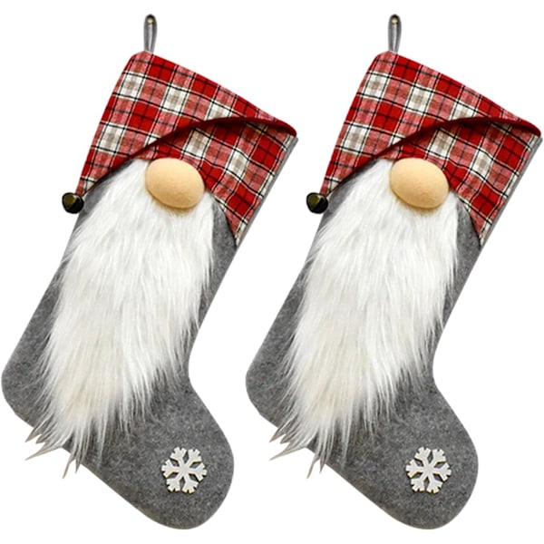 2-pack 18 '' Breda Julstrumpor i Flanell, Dvärg-mönster, Jultomte