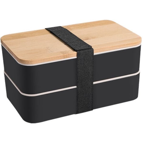 Lunchlåda Svart|Japansk Design Bento 3 Fack |Bambu Bento Box 2 Lufttäta Fack 1200 ML |Mikrovågsugn Diskmaskin |Lunchlåda i Trä