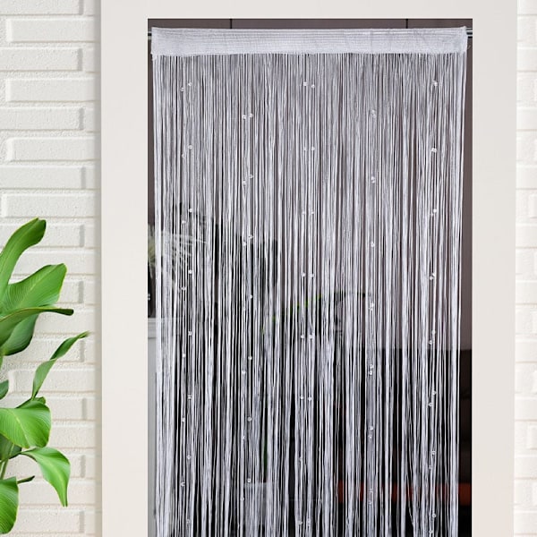 Pärlgardiner för dörröppning, fransar, pärlor, hängande fransar, rumsavdelare i hippiestil, fönster (39×79 tum, vit)