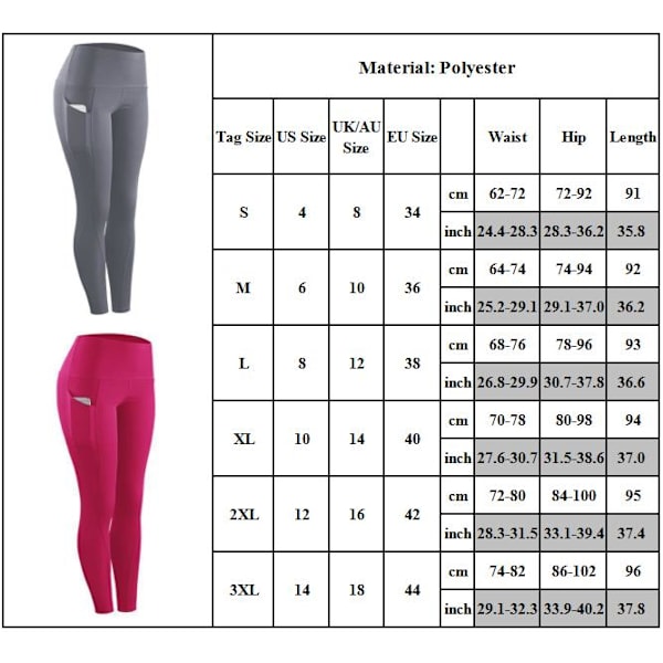 Yogabyxor för kvinnor med fickor, hög midja, träningsleggings, svart svart black 2XL