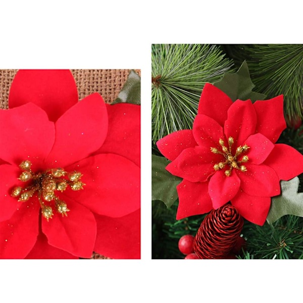 Konstgjorda julblommor röda julstjärnor glitterpulver dekor
