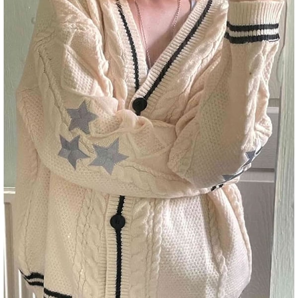 Taylor Swift, överdimensionerad stickad kofta för dam Casual Button Down Långärmad V-ringad folkloretröja Aprikos Apricot 2XL