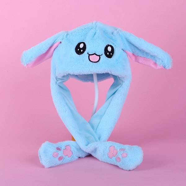 Plysj og varm kaninlue med LED-lys, hoppende ører Blue Rabbit Hat without Light