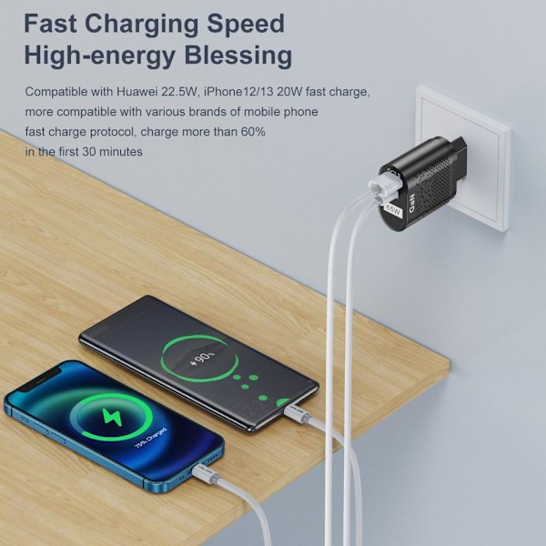65W GaN hurtigladeradapter hvid
