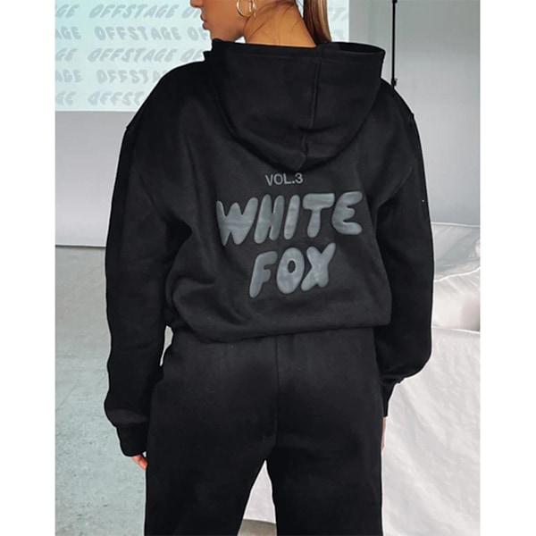 Hættetrøje-hvid Fox Yderbeklædning - to-delt hoodie sæt Langærmet Hætteklædt Outfit Sæt Jst. Sort Black S