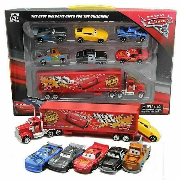 7-delad Cars 2 Lightning McQueen Racerbil & Mack Truck Set Presenter - WELLNGS