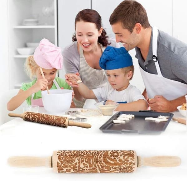 Bakkavel, preget kjevle, gravert pregerulle-FM-